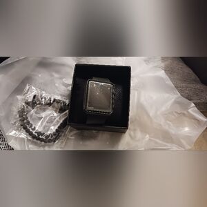 Black Smartwatch with Beaded Bracelet